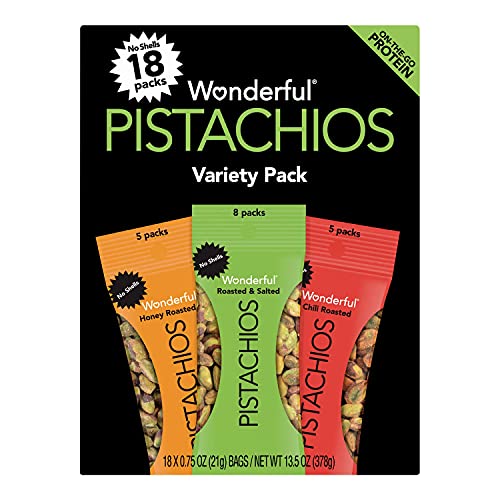 Gourmet Kitchn Wonderful Honey, Chili and Salt Roasted Pistachios | No Shells, Variety Pack (0.75 oz., 18 pk.) (2 Pack)