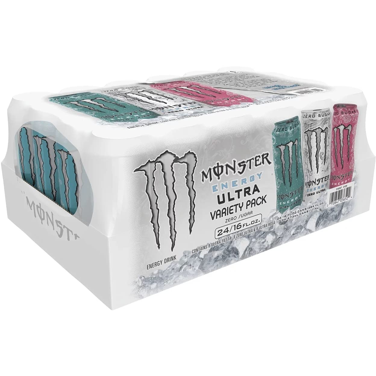Monster Mix Energy Ultra Variety Pack Zero Ultra, Fiesta & Rosa (16 Fl. Oz., 24 Pk.) Net Wt 384 Fl Oz