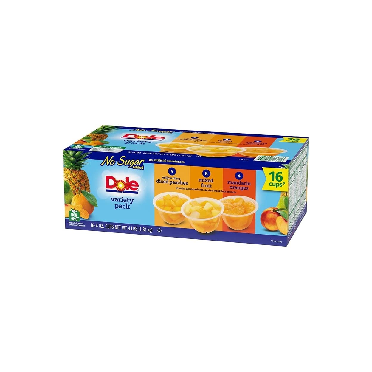 Dole No Sugar Added Mixed Fruit Variety Pack, 4 Ounce (16 Pack)