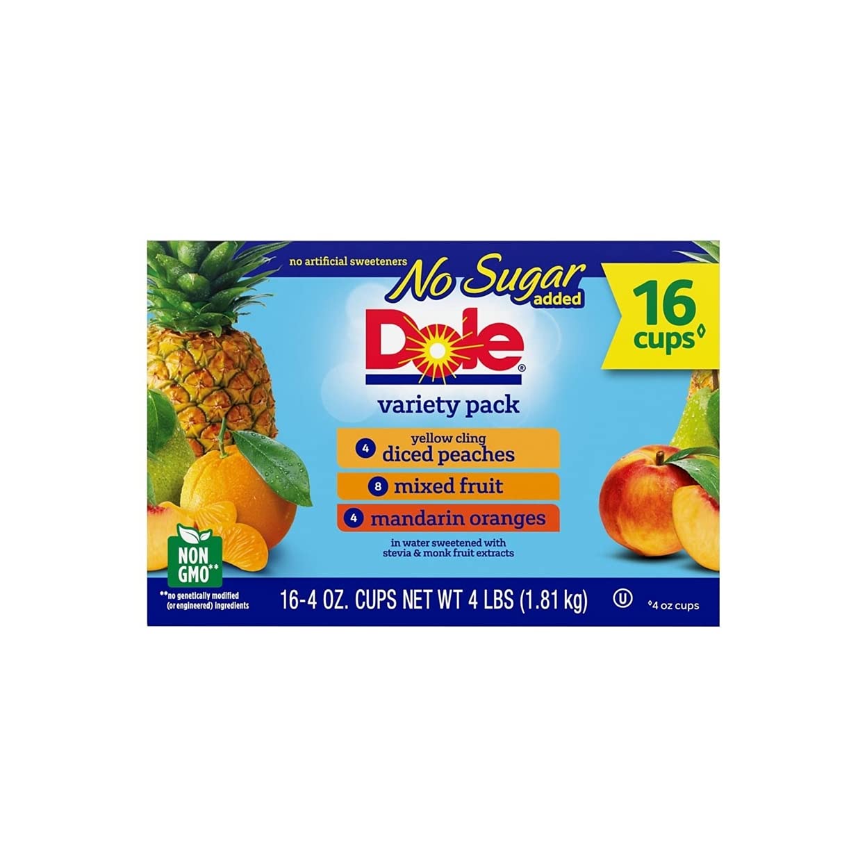 Dole No Sugar Added Mixed Fruit Variety Pack, 4 Ounce (16 Pack)