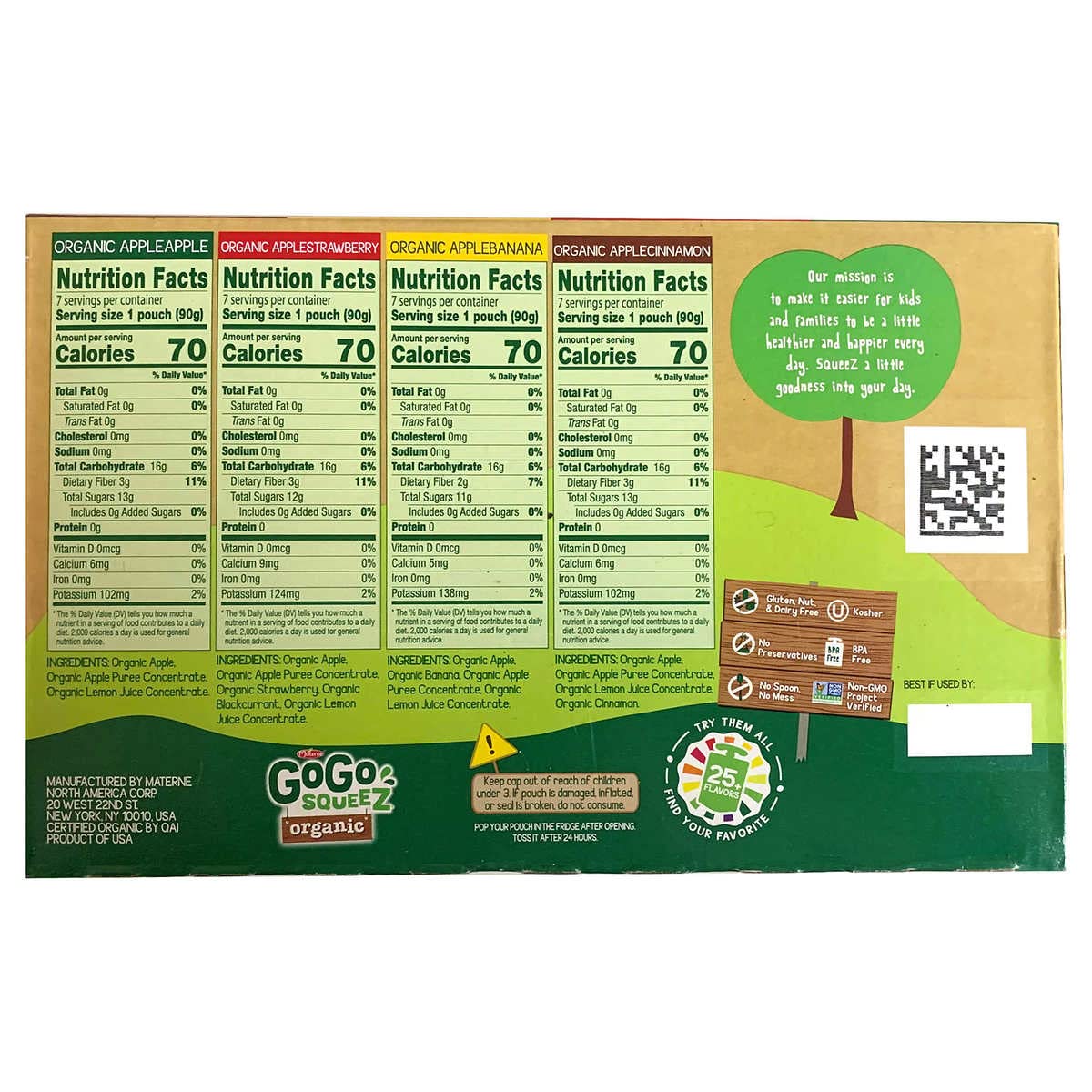 GoGo SqueeZ Organic Applesauce, Variety Pack, 3.2 oz, 28-count