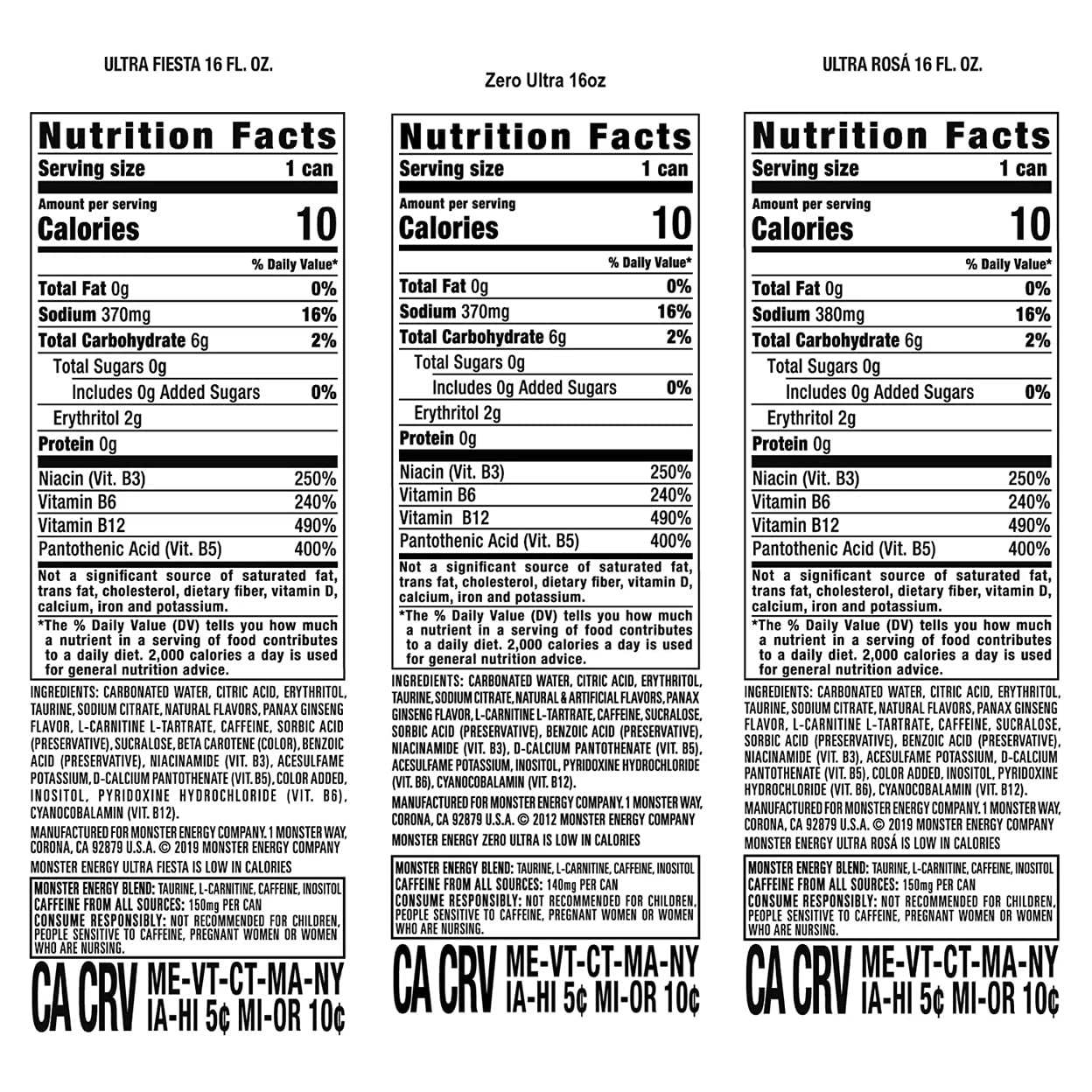 Monster Mix Energy Ultra Variety Pack Zero Ultra, Fiesta & Rosa (16 Fl. Oz., 24 Pk.) Net Wt 384 Fl Oz
