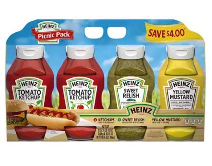 Heinz Variety Condiment Relish, Ketchup, Mustard Picnic Pack - 4 Ct.