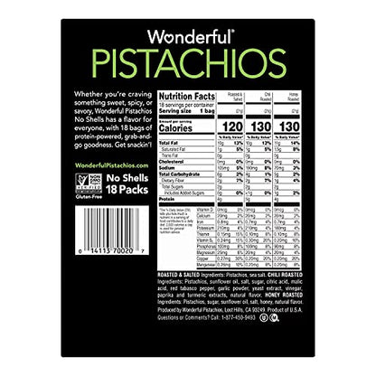 Gourmet Kitchn Wonderful Honey, Chili and Salt Roasted Pistachios | No Shells, Variety Pack (0.75 oz., 18 pk.) (2 Pack)