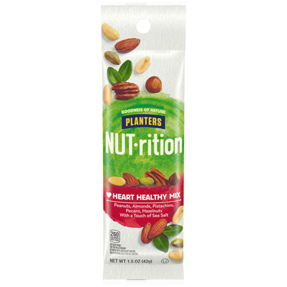 PLANTERS NUT-rition Heart Healthy Mix, 1.5 oz Bags (Pack of 12) - On-the-Go Snack, Work Snack, School Snack and Active Lifestyle Snack - Great Camping Snacks - Satisfying Nut Mix - Kosher