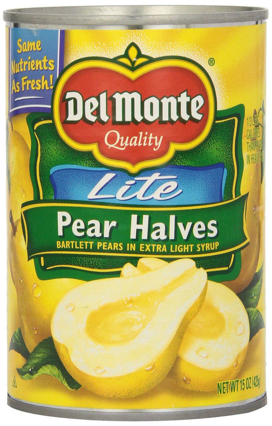 Del Monte Lite Pear Halves Bartlett Pears in Extra Light Syrup, 15-Ounce (Pack of 8)