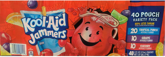 Kool-Aid Jammers Cherry, Grape, Tropical Punch & Strawberry Kiwi Flavored Juice Drink Variety Pack (40 Pouches)