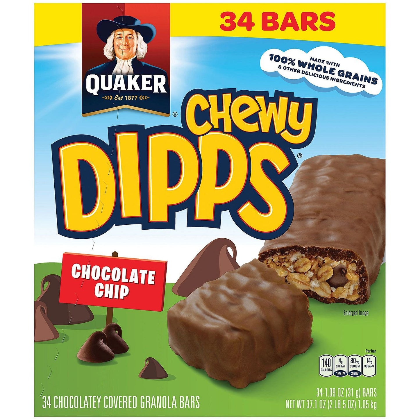 Quaker Chewy Dipps Chocolate Granola Bars, 34Count, 37.1 Oz