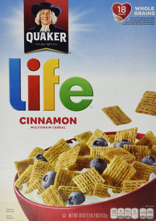 Quaker, Life Cereal, Cinnamon Multigrain Cereal, 18oz Box (Pack of 4)