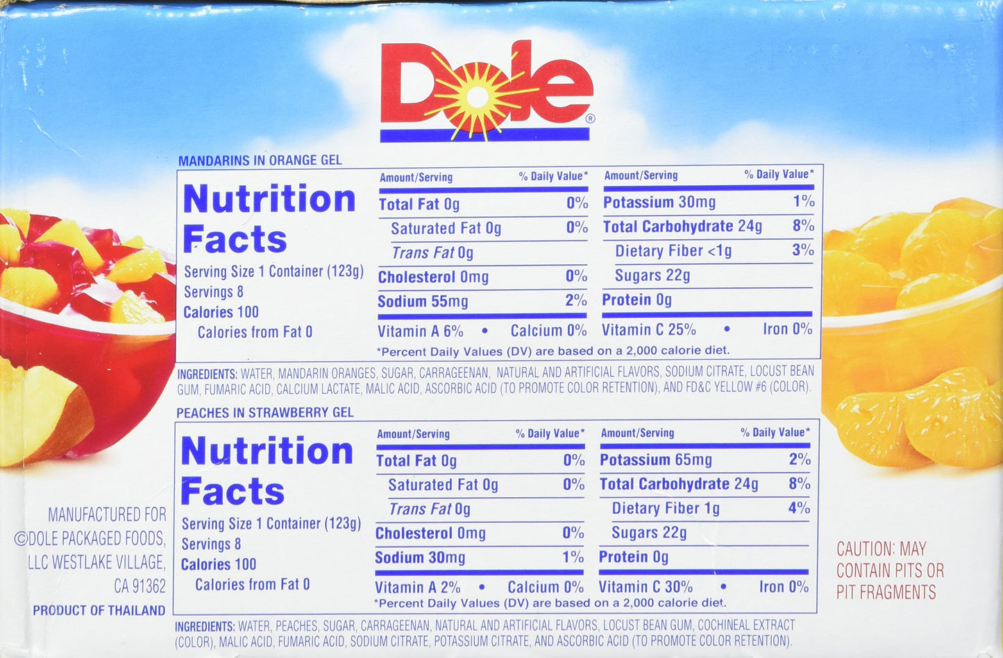 Dole Gel Fruit Bowl Mixed in Peaches and Mandarins, 68.8 Ounce