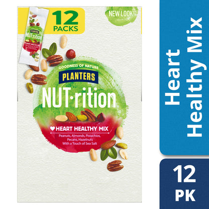 PLANTERS NUT-rition Heart Healthy Mix, 1.5 oz Bags (Pack of 12) - On-the-Go Snack, Work Snack, School Snack and Active Lifestyle Snack - Great Camping Snacks - Satisfying Nut Mix - Kosher